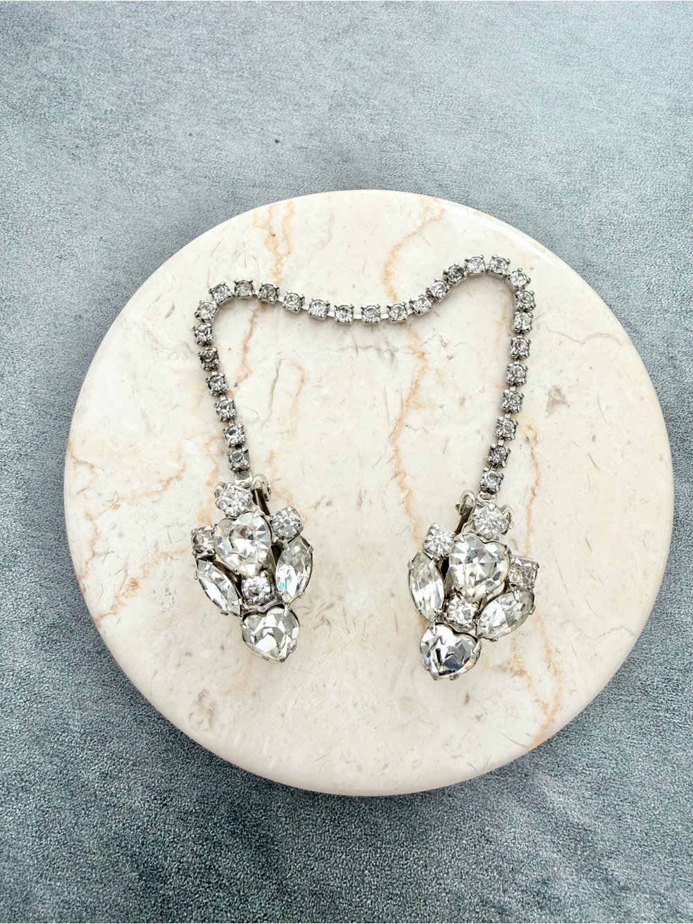 Albert Weiss Clear Crystal Rhinestone Double Clip-On Dress Collar Sweater Clip